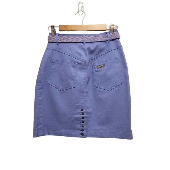 VTG 80s Skirt Purple Mini Denim Skirt with Matching Belt by Together Size 8 #139 - Picture 2 of 10